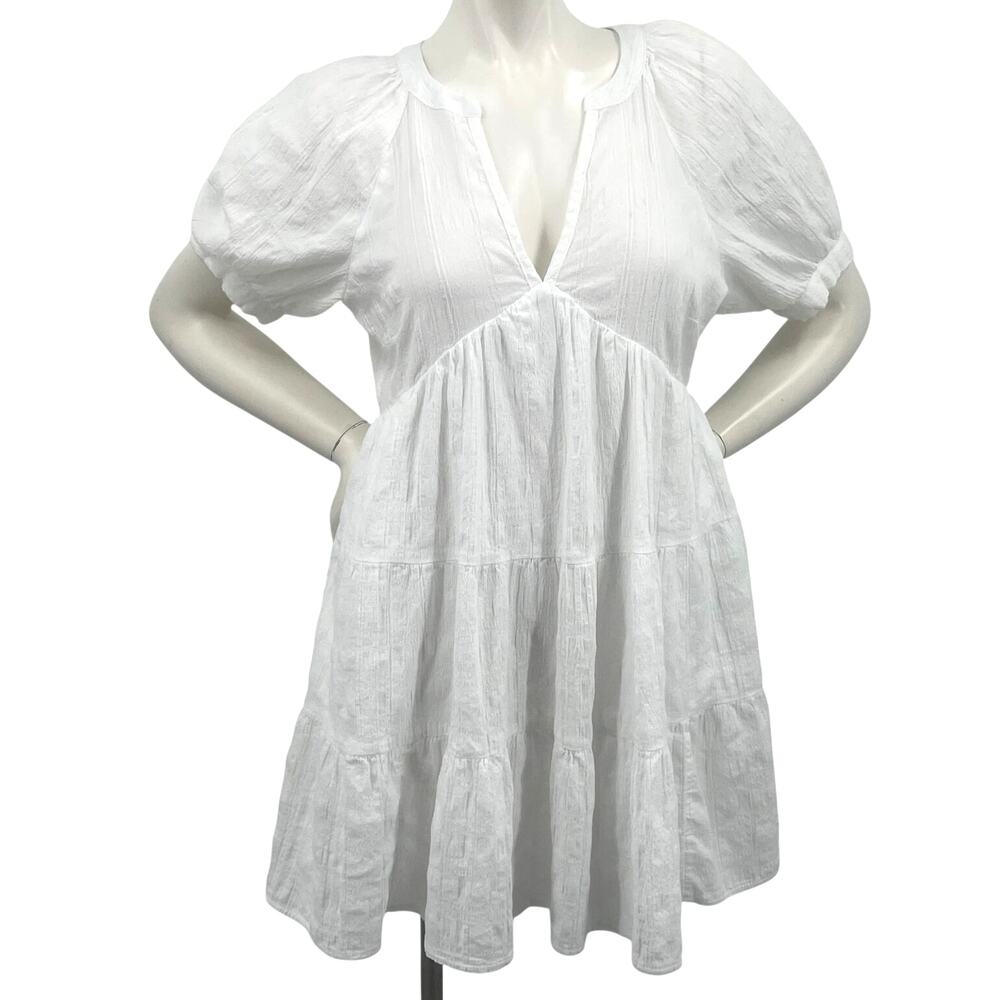 Universal Thread Woman White Cotton Fit Flare Puff SS Ruffled Crinkle Dress S S